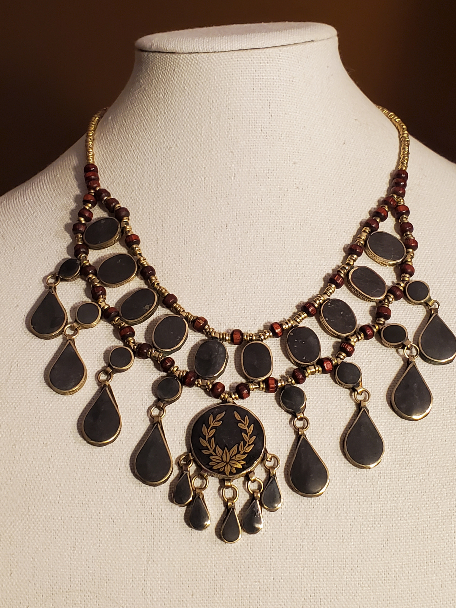 Laurel Lotus Onyx Statement Necklace