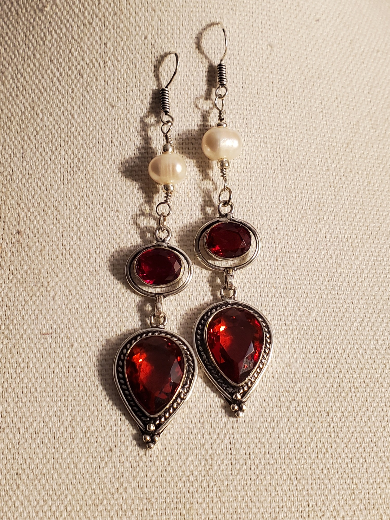 Rubies Freshwater Pearls Sterling Earrings