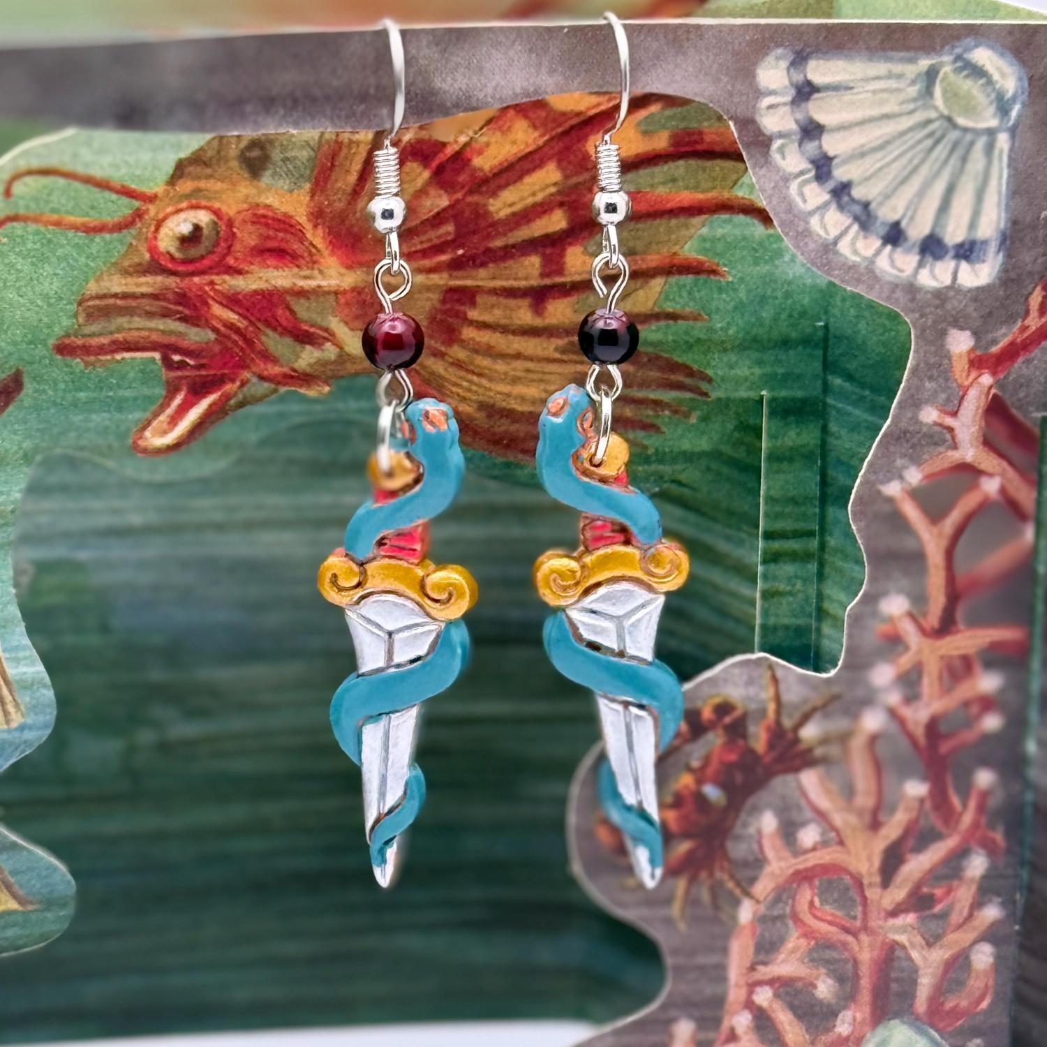 Handmade Polymer Clay Snake and Dagger Earrings — Lysena