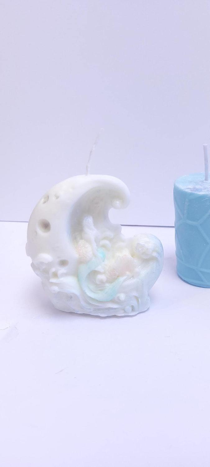 Vegan Soy Wax Moon Mermaid Candle | Ocean Wave, Sirencore, Hand-Painted Design