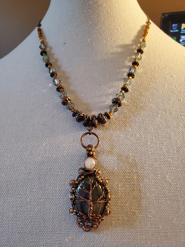 Moonlight Tree of Life Labradorite Statement Necklace in Copper