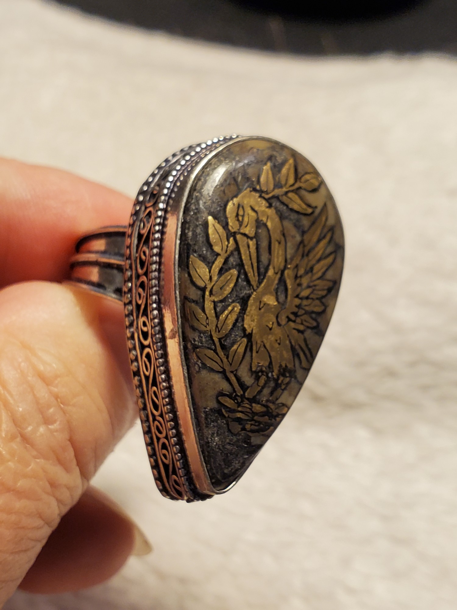 Pelican Laurel Ocean Jasper Sterling Ring 8.5
