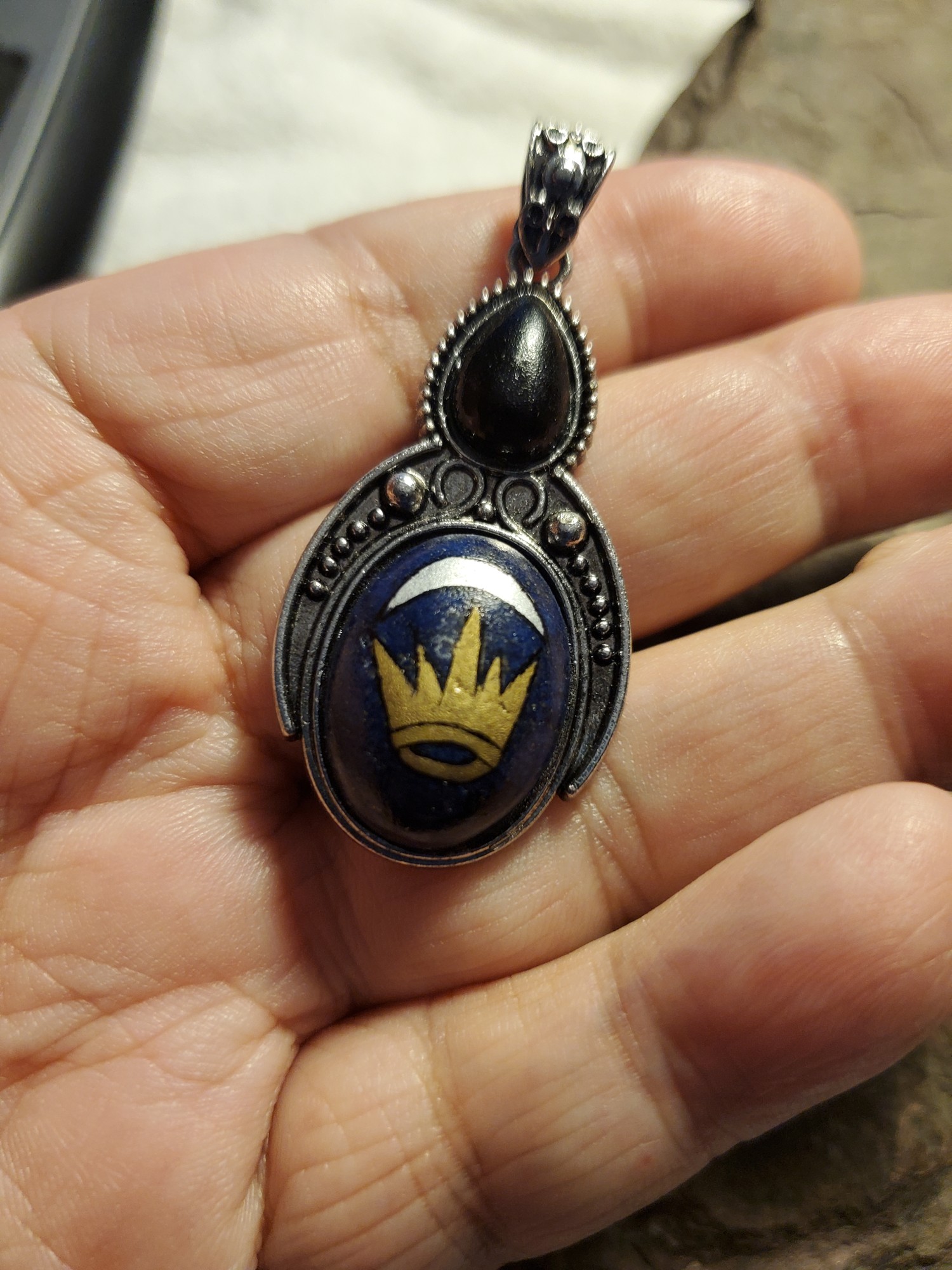 Silver Crescent East Kingdom Lapis Onyx Pendant