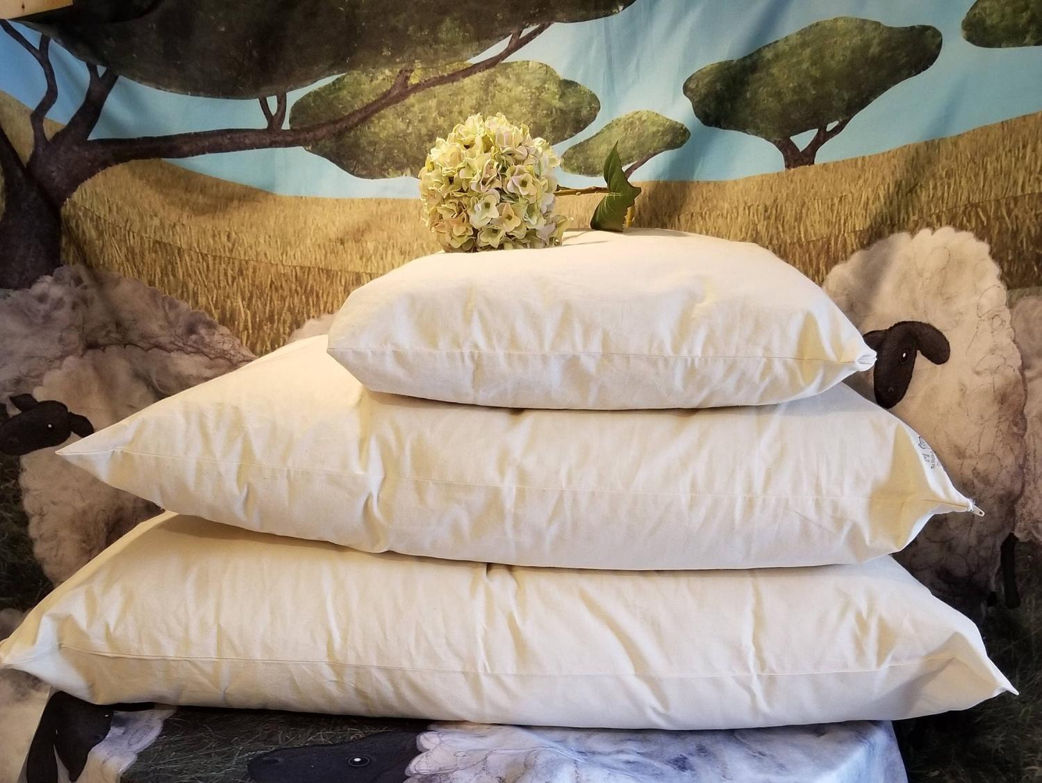 Organic Wool filled Pillow – Cotton Cover, Handmade in Canada