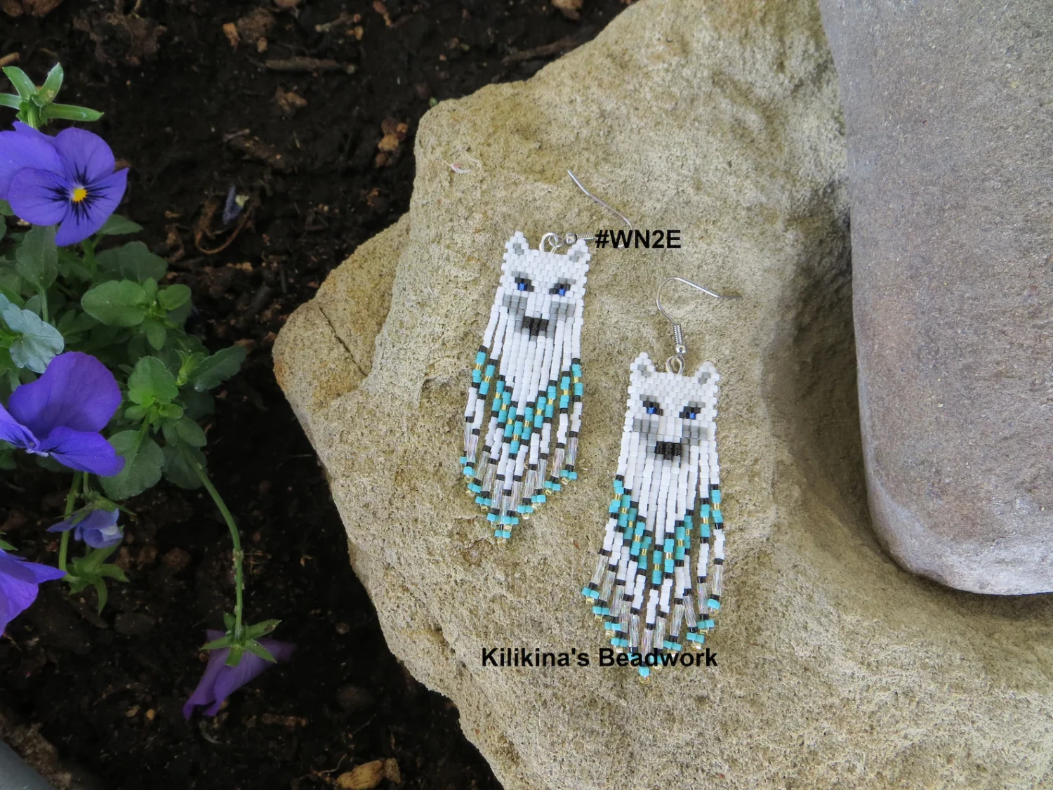 Wolf Earrings, Native American Style Beaded Wolf Earrings, Made by Kilikina