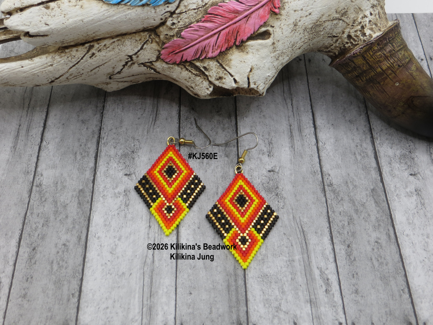 Handmade Native American Style Beaded Earrings, Made by Kilikina