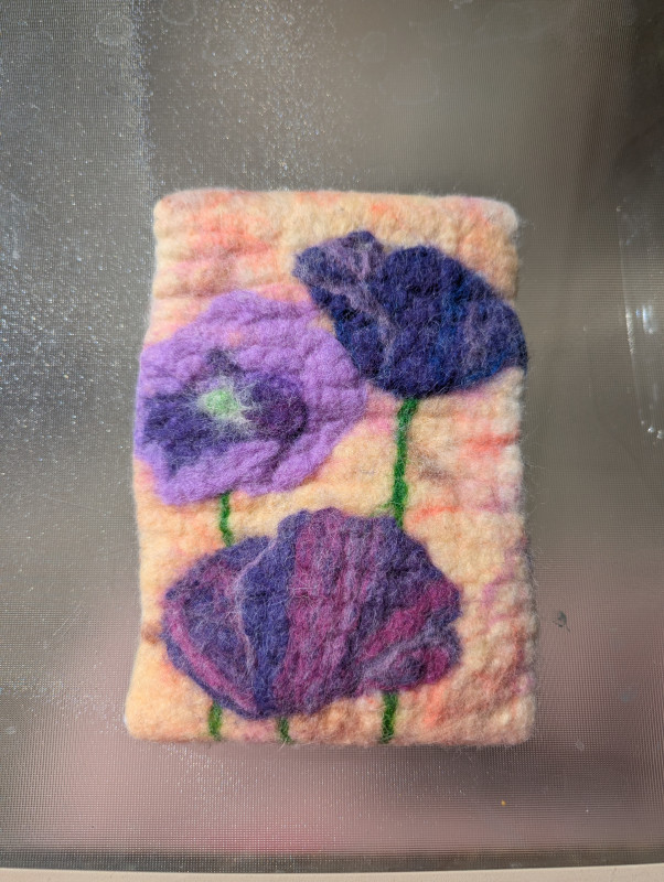 Purple Poppy Grippy Felted Wool Hot Pad