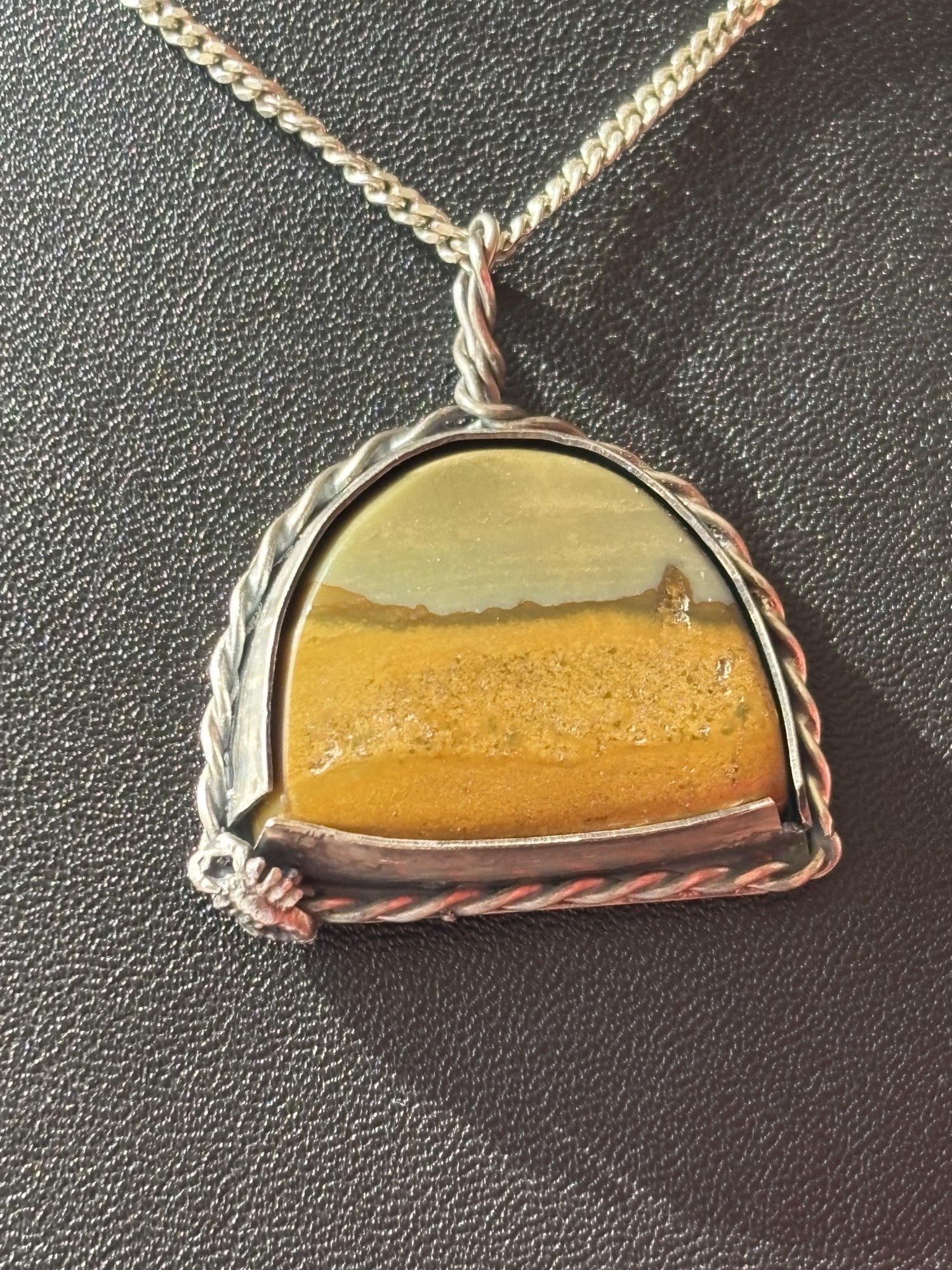 Desert landscape scorpion picture jasper silver pendant necklace