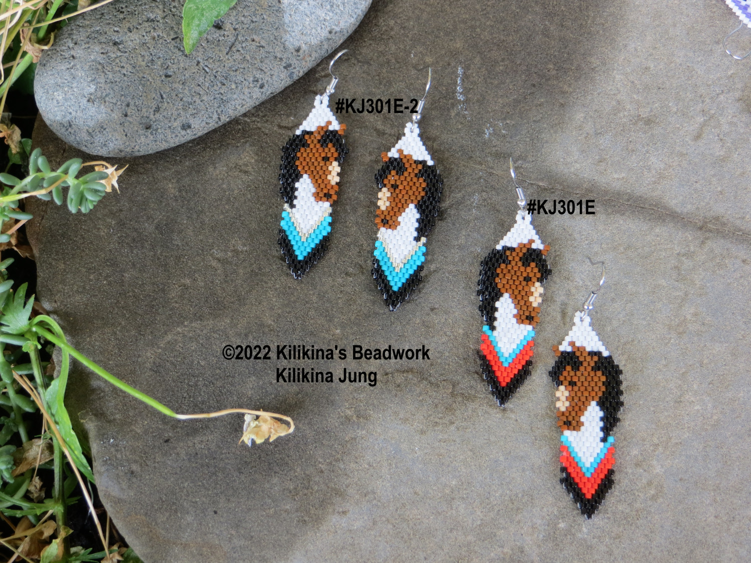 Native American Style Beaded Earrings - Beaded Horse Earrings - Horse Earrings - Made by Kilikina