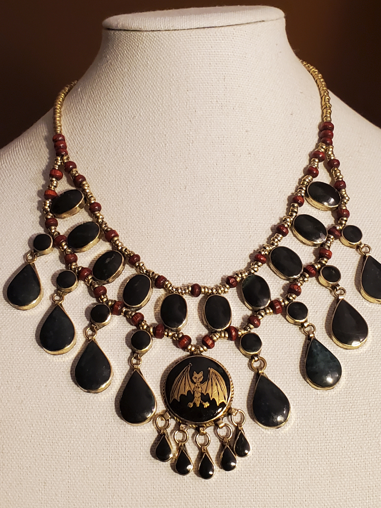 Creature of the Night Bat Statement Onyx Necklace