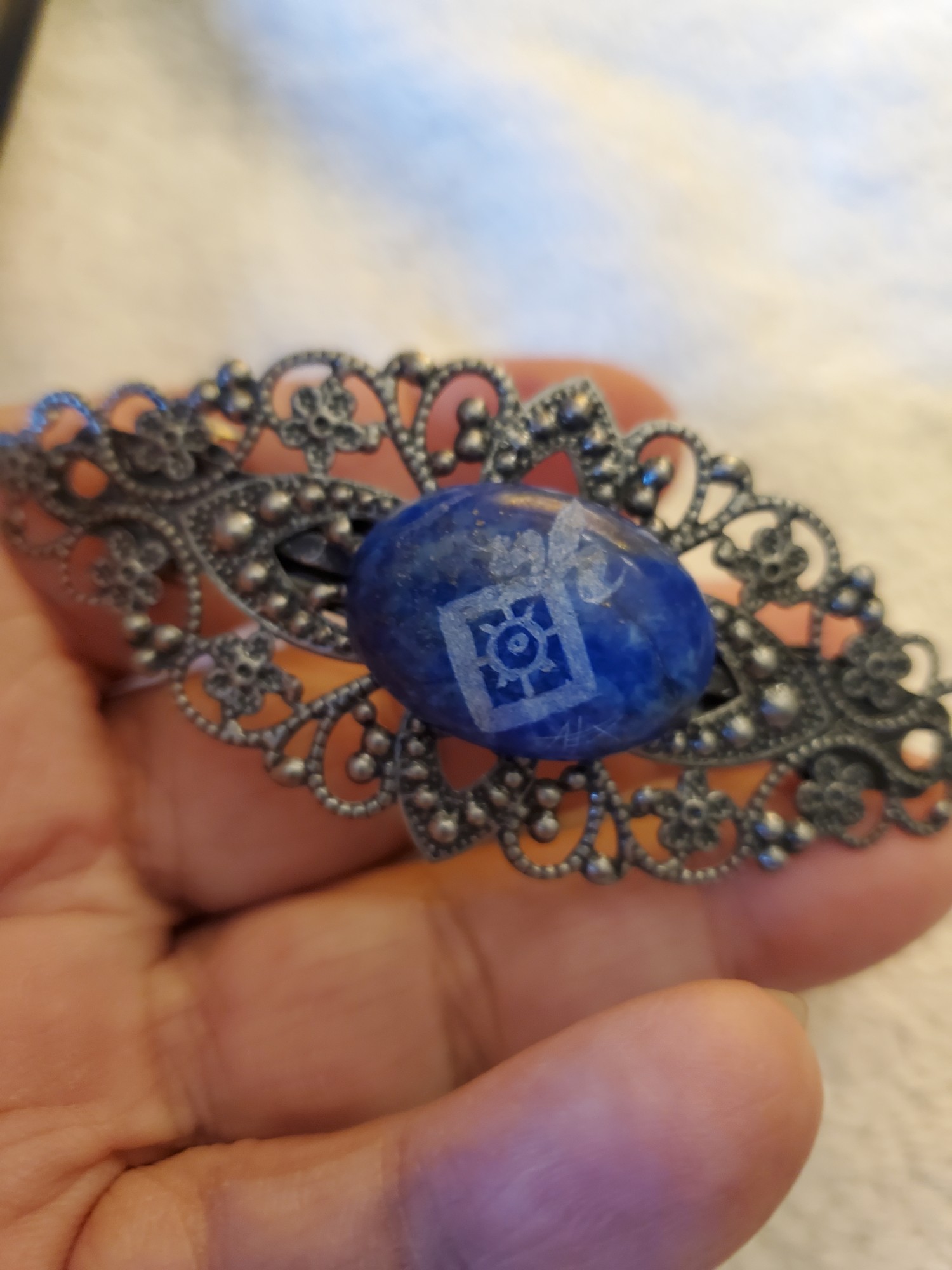 Order of the Mark Intaglio Hairclip in Gun Metal Alloy