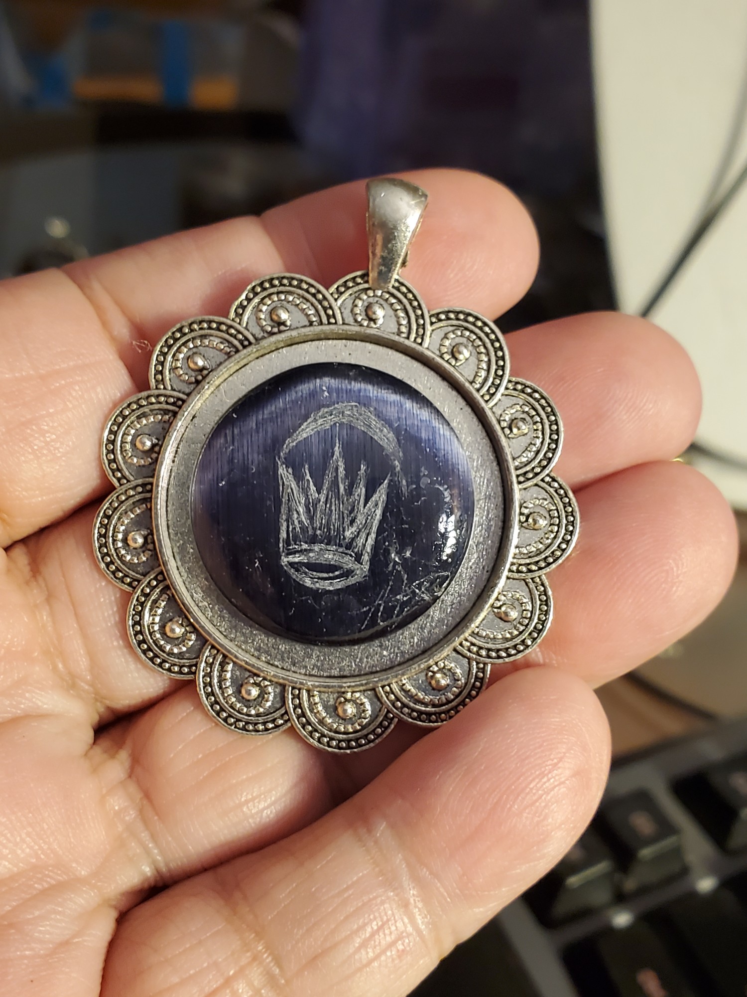 Silver Crescent Blue Pendant