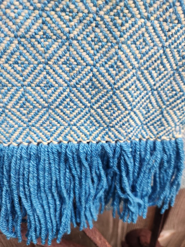 Blue/Yellow  Scarf Wool/Silk Diamond Twill Pattern
