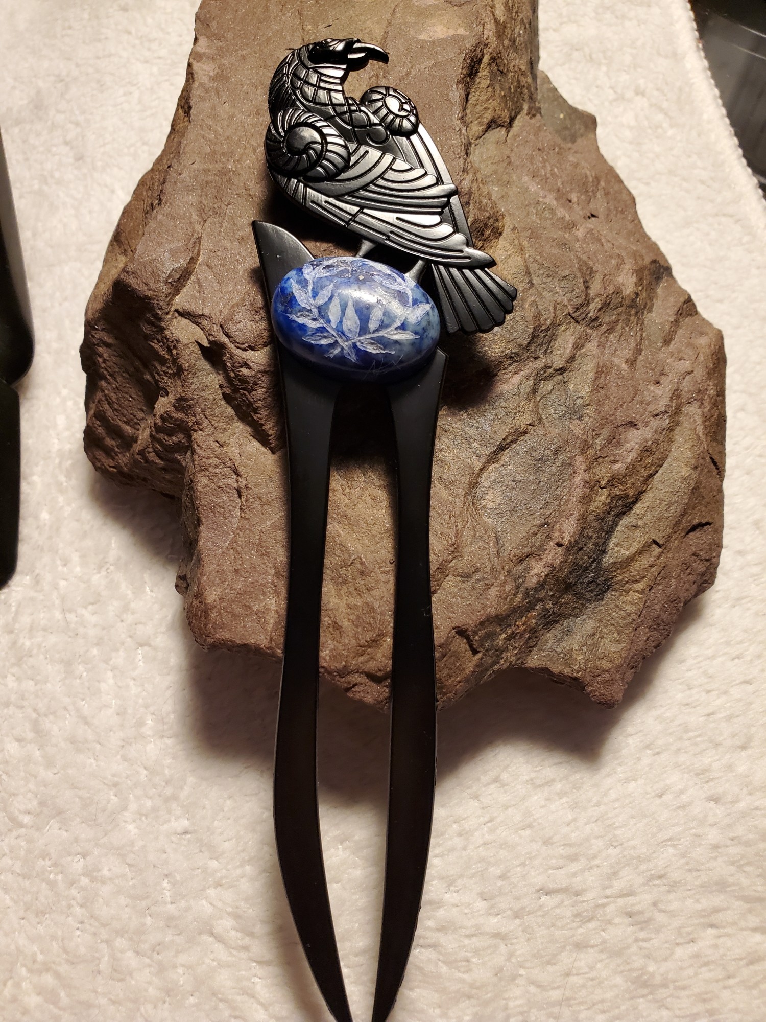 Raven Laurel Lapis Steel Hair Stick