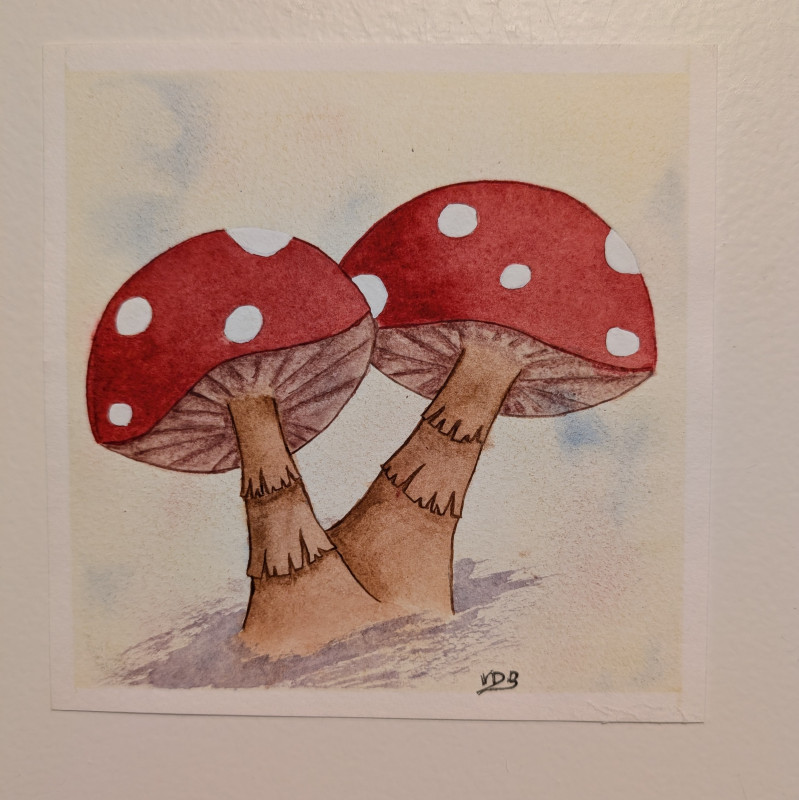 "Two Mushrooms are Better Than One" Watercolor Painting