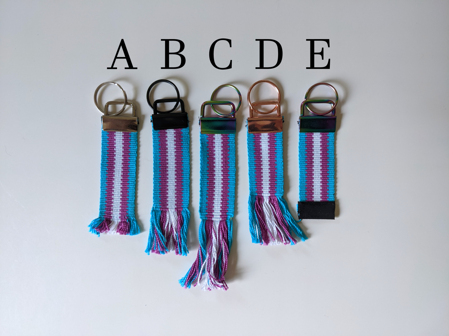 Handwoven Trans Pride Keychain