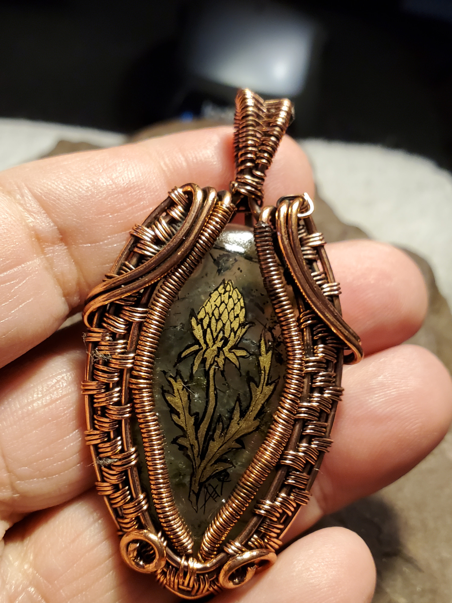 Thistle Gold Leaf Copper Pendant