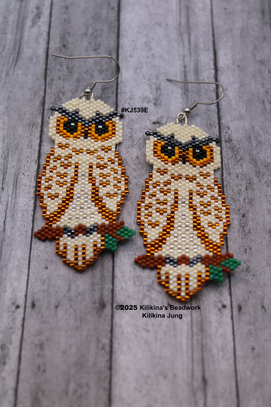 Beaded Owl Earrings, Native American Style Beaded Owl Earrings, Made by Kilikina