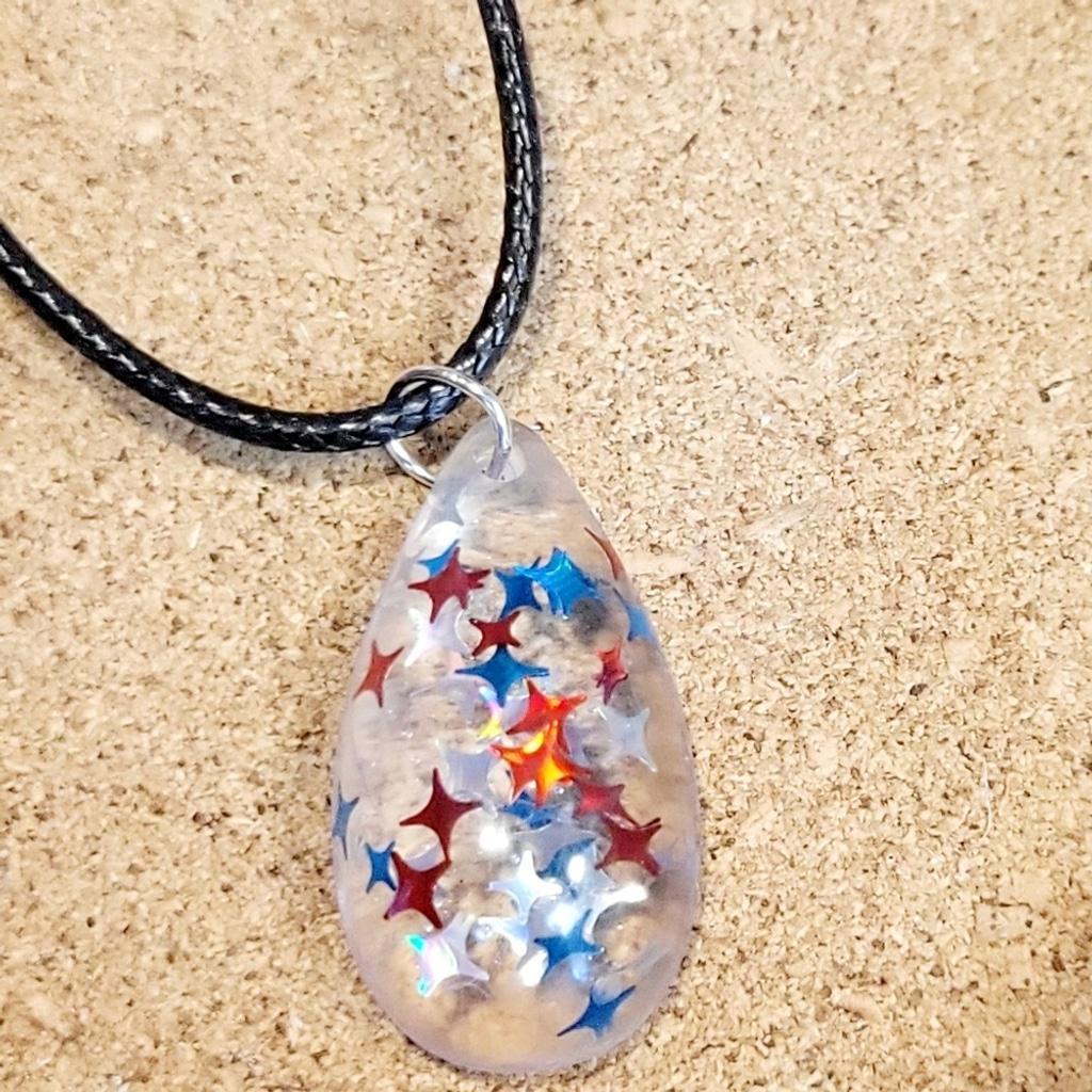 Starry Resin Teardrop Pendant Corded Necklace