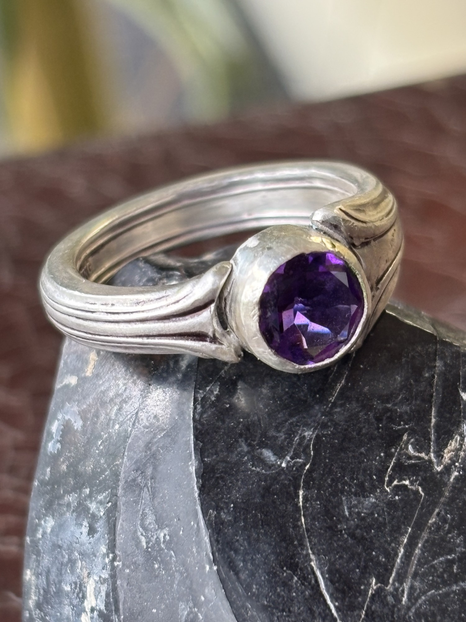 Amethyst sterling silver ring size 8.75 asymmetrical