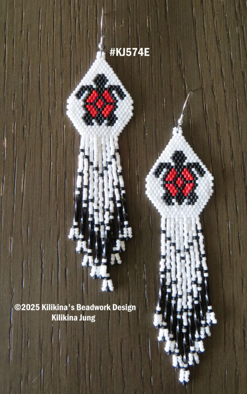 Turtle Earrings, Native American Style Beaded Turtle Earrings made by Kilikina