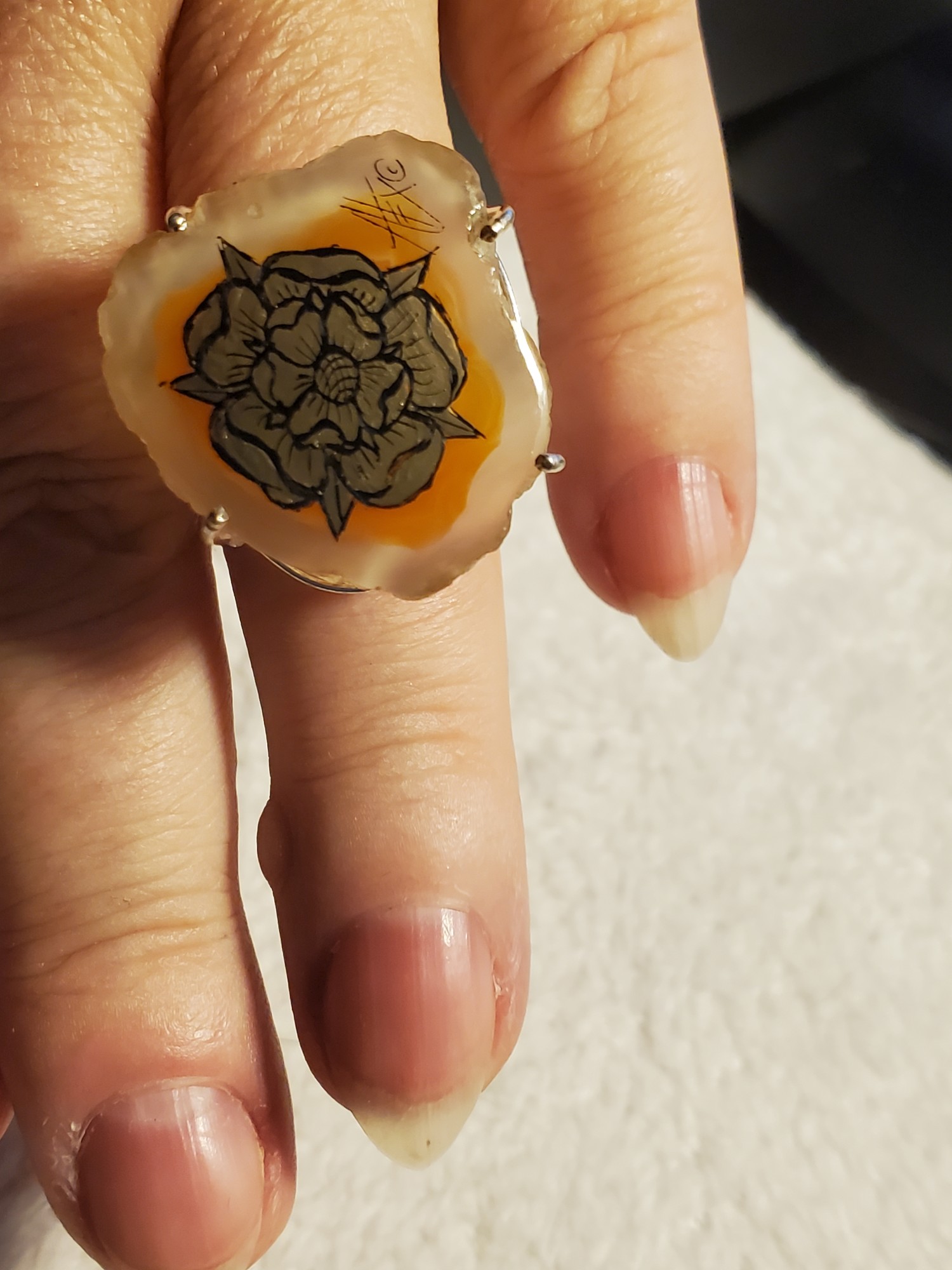 Tudor Rose Solar Quartz in Sterling Silver Ring size 8.5