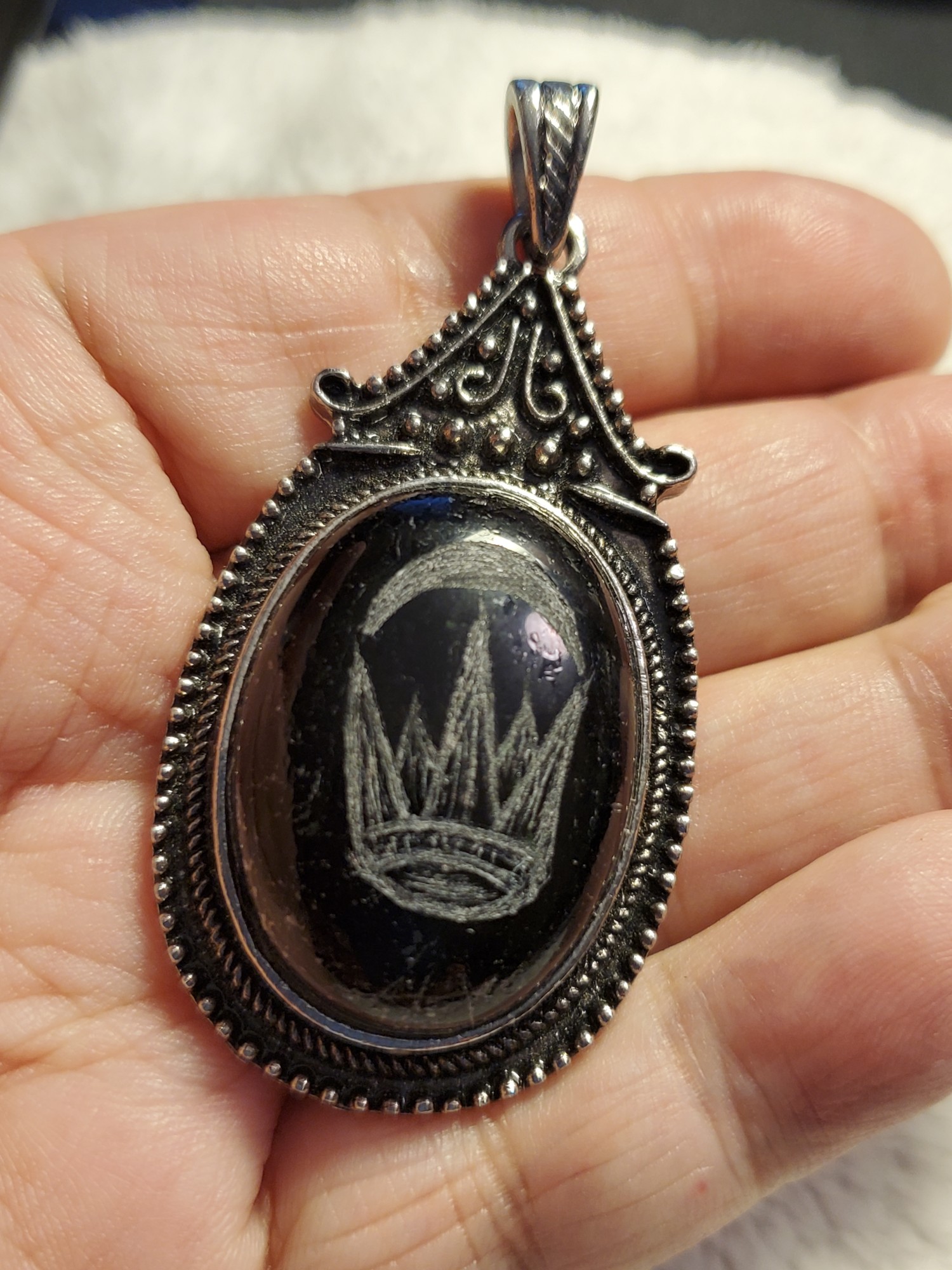 Silver Crescent Onyx Pendant