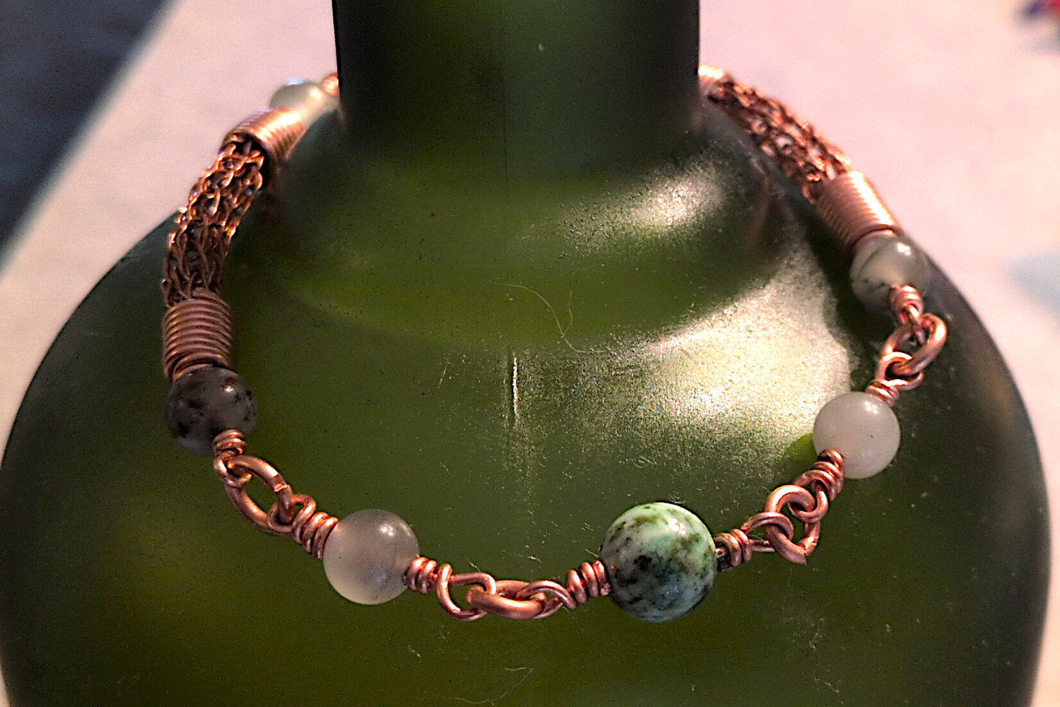 Slender Viking Wire Weave Bracelet w/Seven Beads