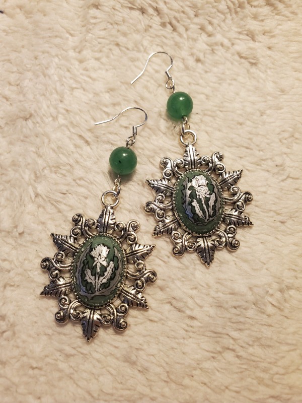 Thistle Silver Aventurine Ear Rings