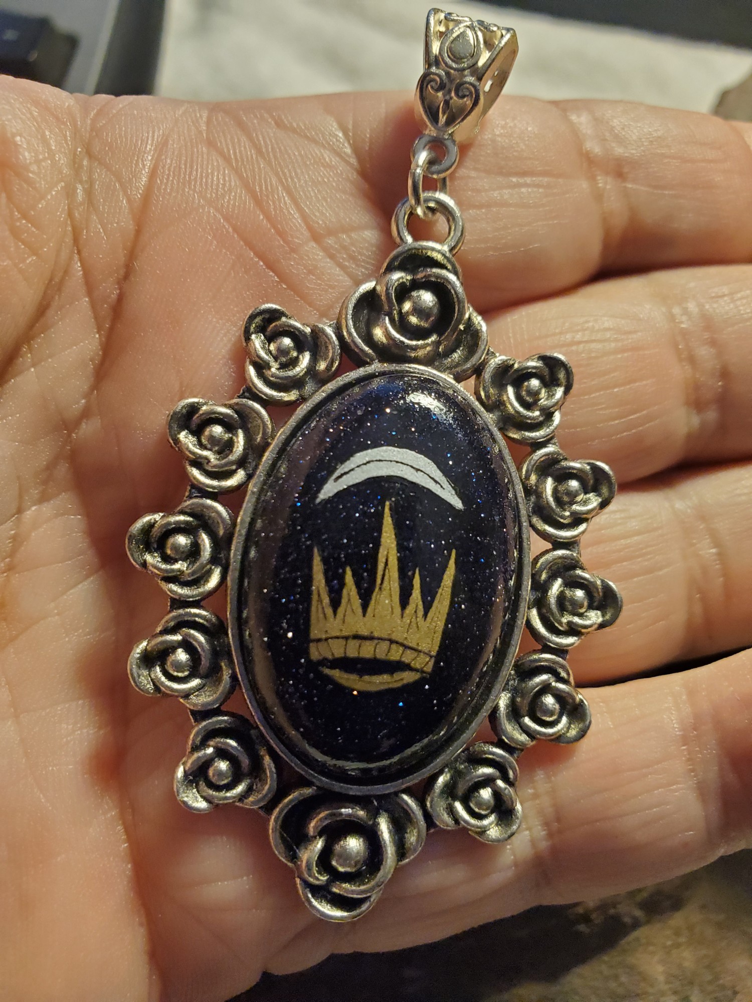 Silver Crescent Rose Pendant