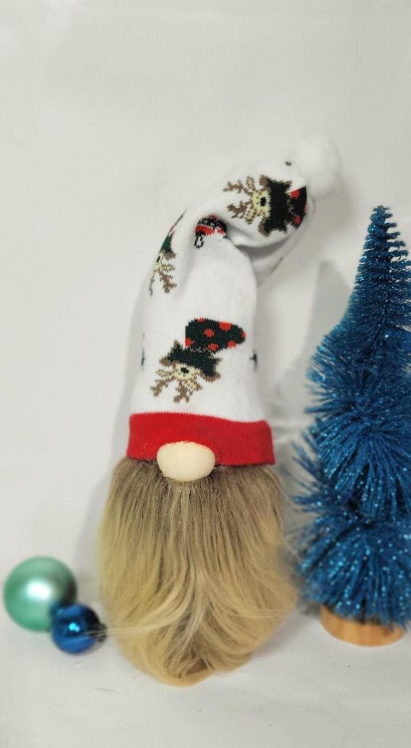 Hand crafted Christmas sock gnome with reindeer and mistletoe