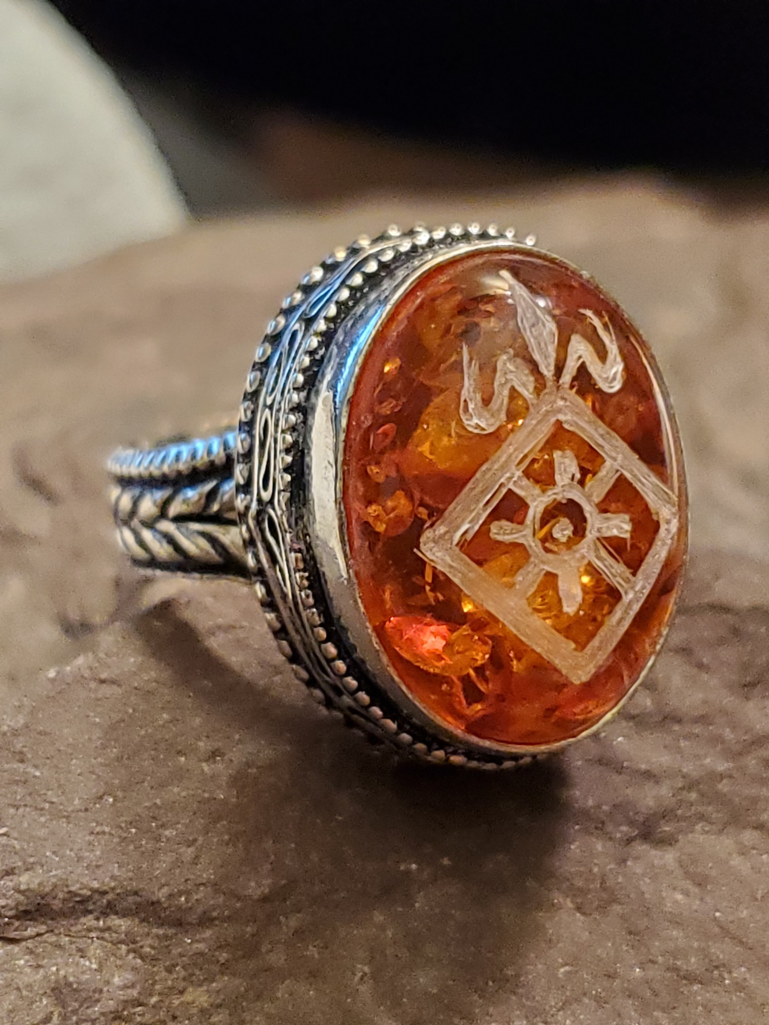 Order of the Mark Amber Sterling Ring