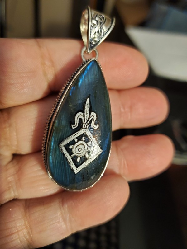 Order of the Mark, Blue Flash Labradorite in Sterling Silver Pendant
