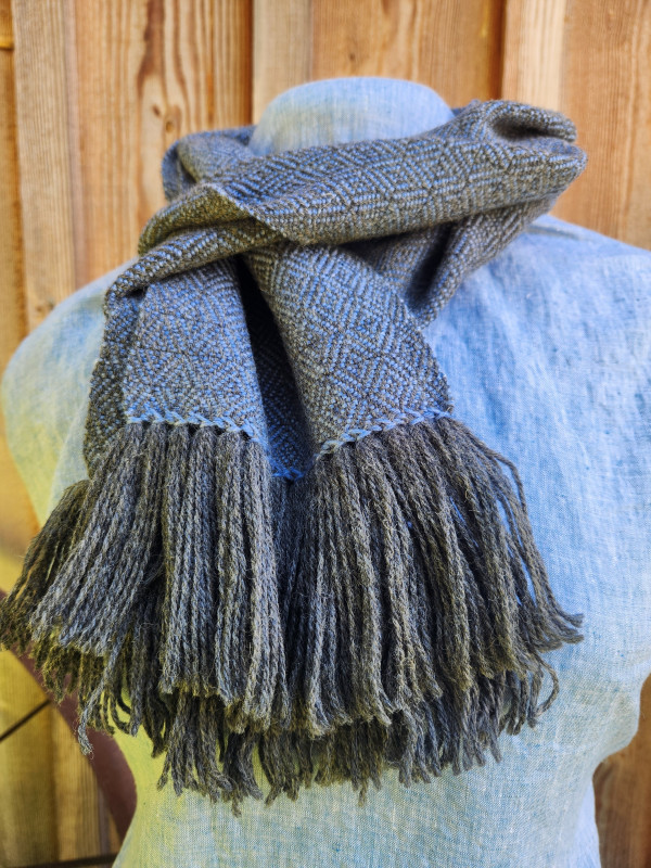 Charcoal and Blue Grey Scarf 100% wool Diamond Twill