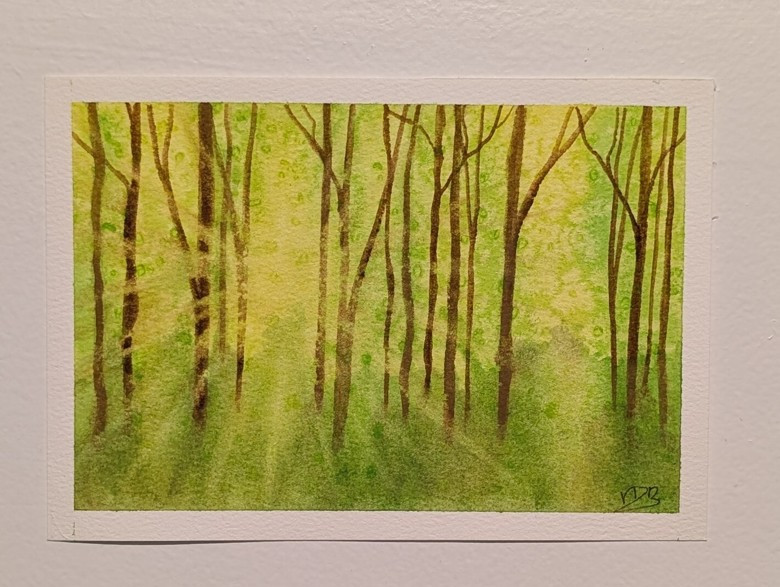 Sunlit Forest Watercolor Painting