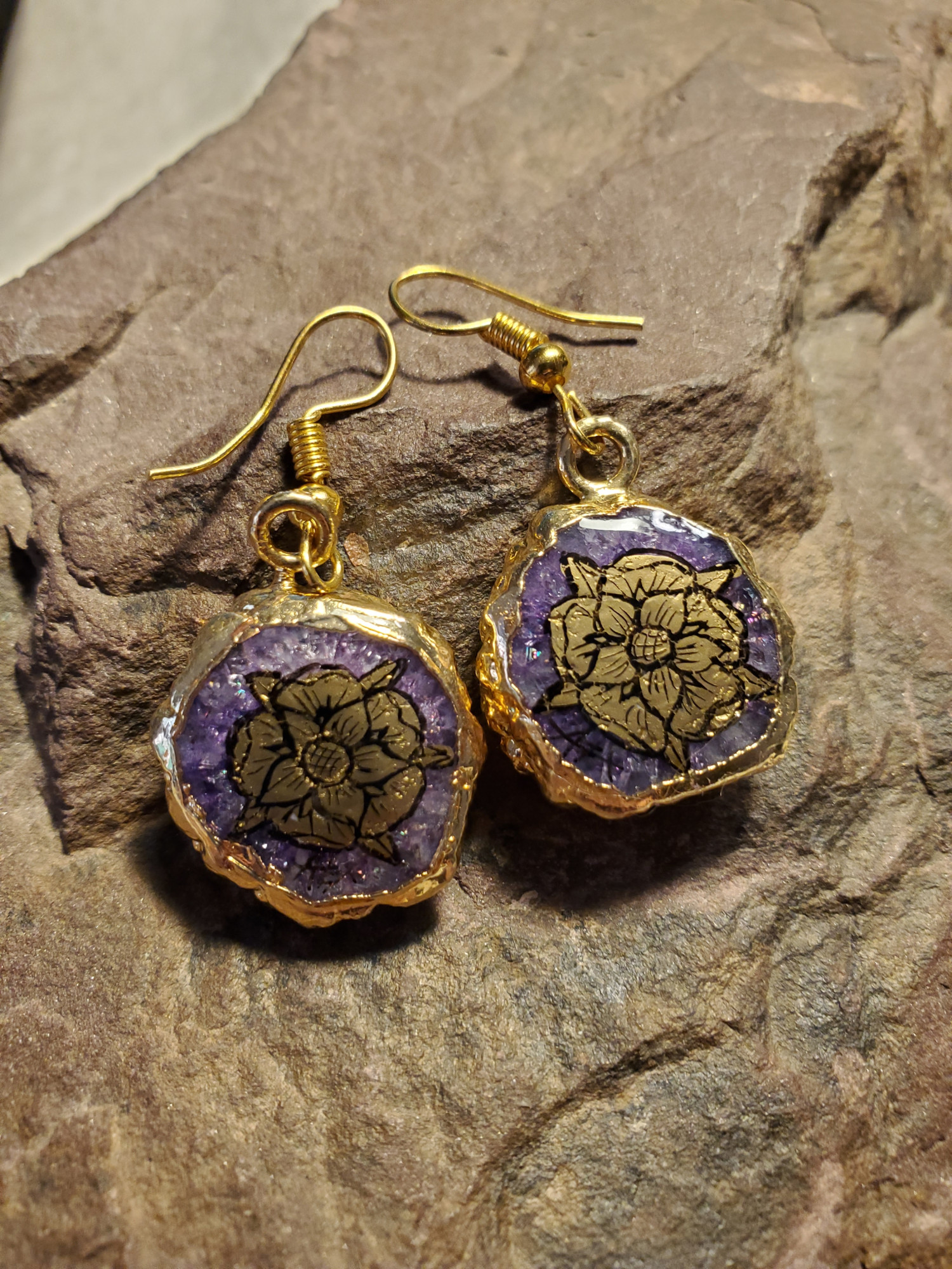 Tudor Rose Lavender Druzy Earring Set