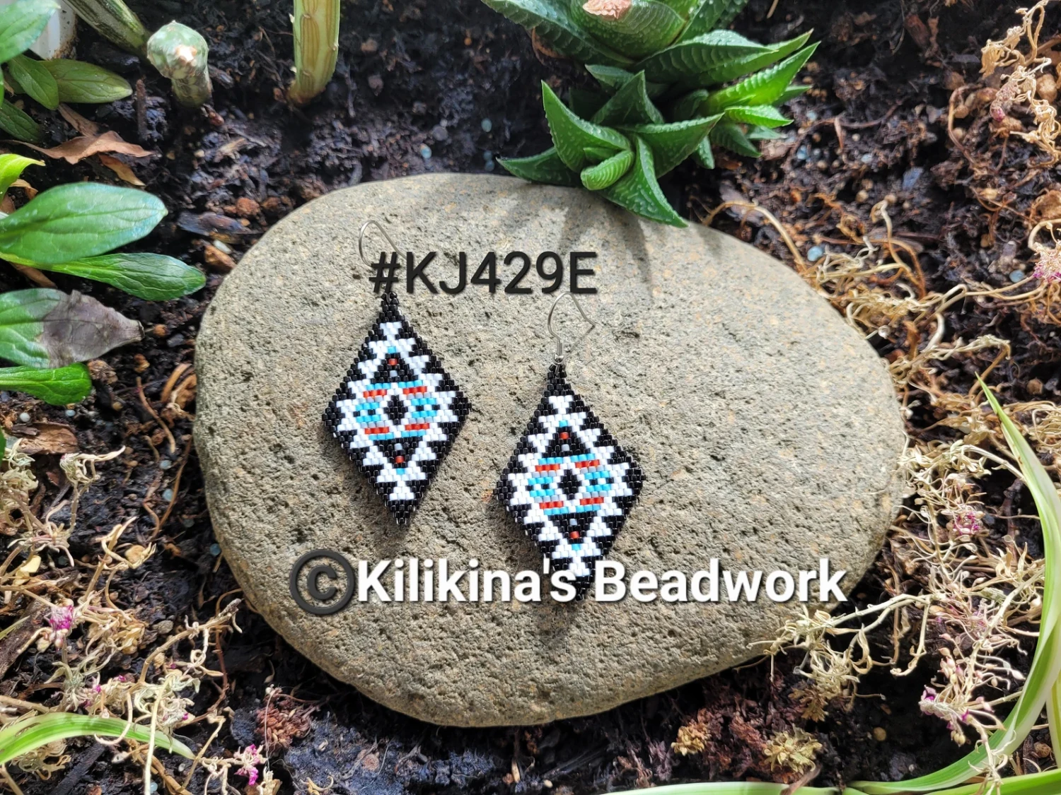 Native American Style Beaded Earrings - Navajo Rug Earrings - Beaded Navajo Rug Earrings - Native American Style Beaded Navajo Rug Earrings - Made by Kilikina