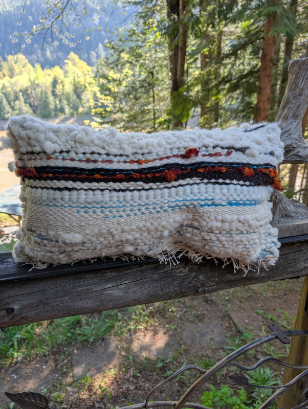 Wool Pillow, cushion, hand spun and woven
