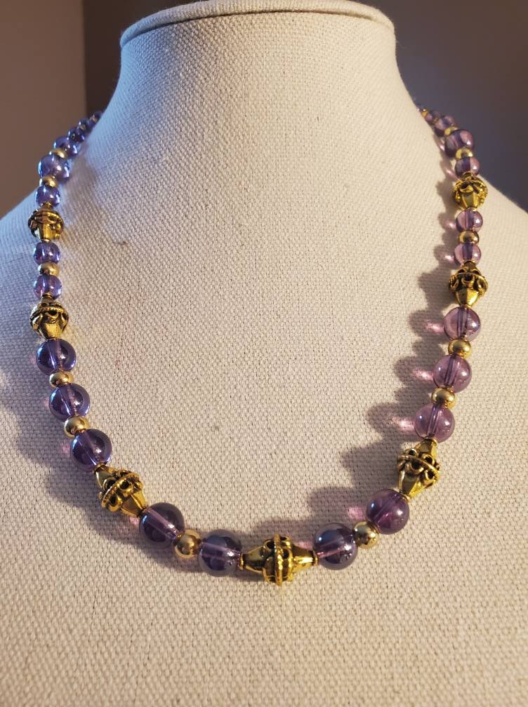 Flame Fire Lavender Glass Roman style Necklace