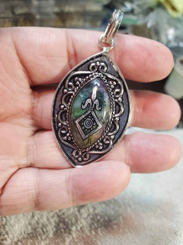 Order of the Mark Pendant Moss Agate in Sterling