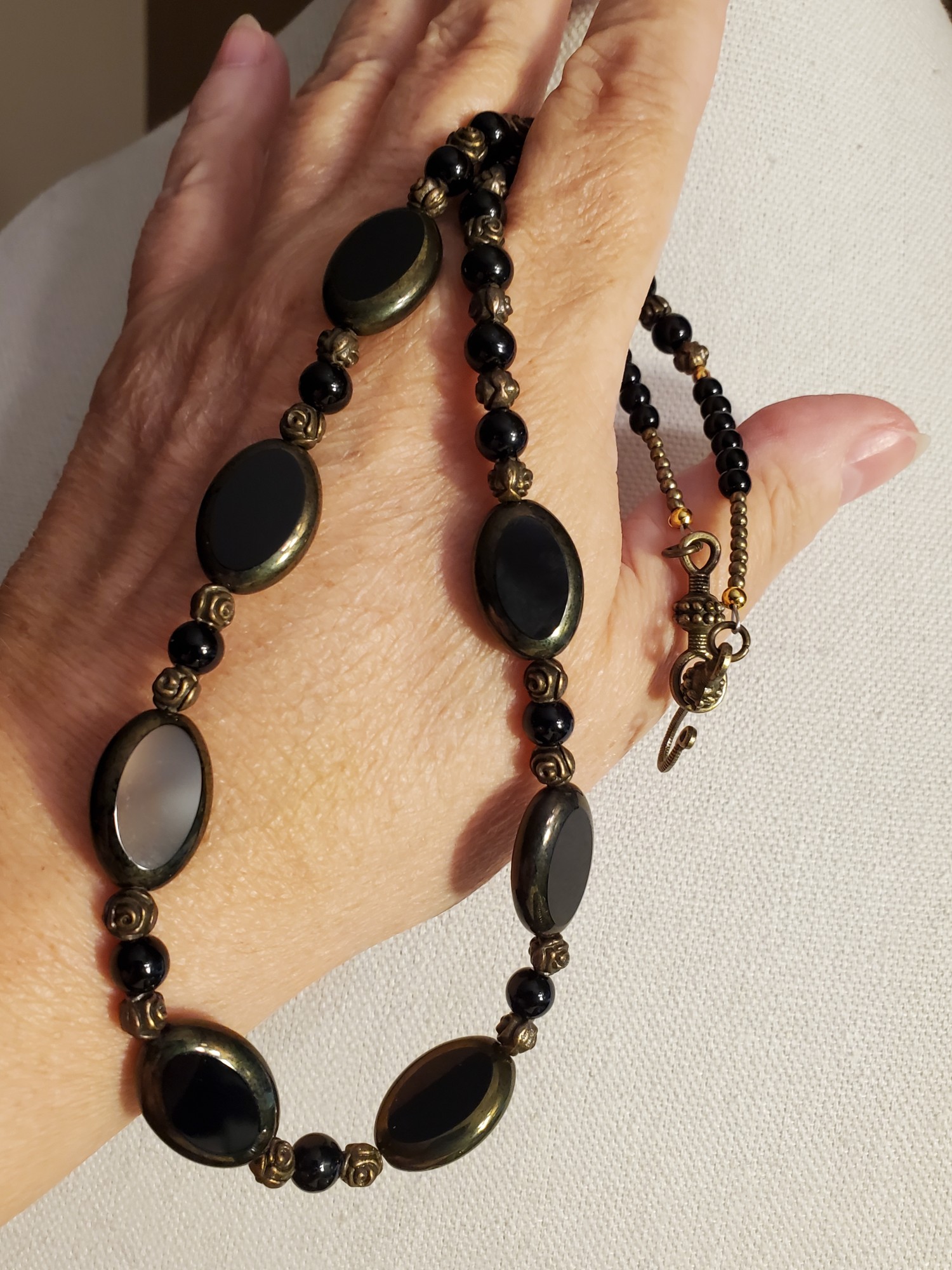 Vintage German Glass in Bronze Necklace