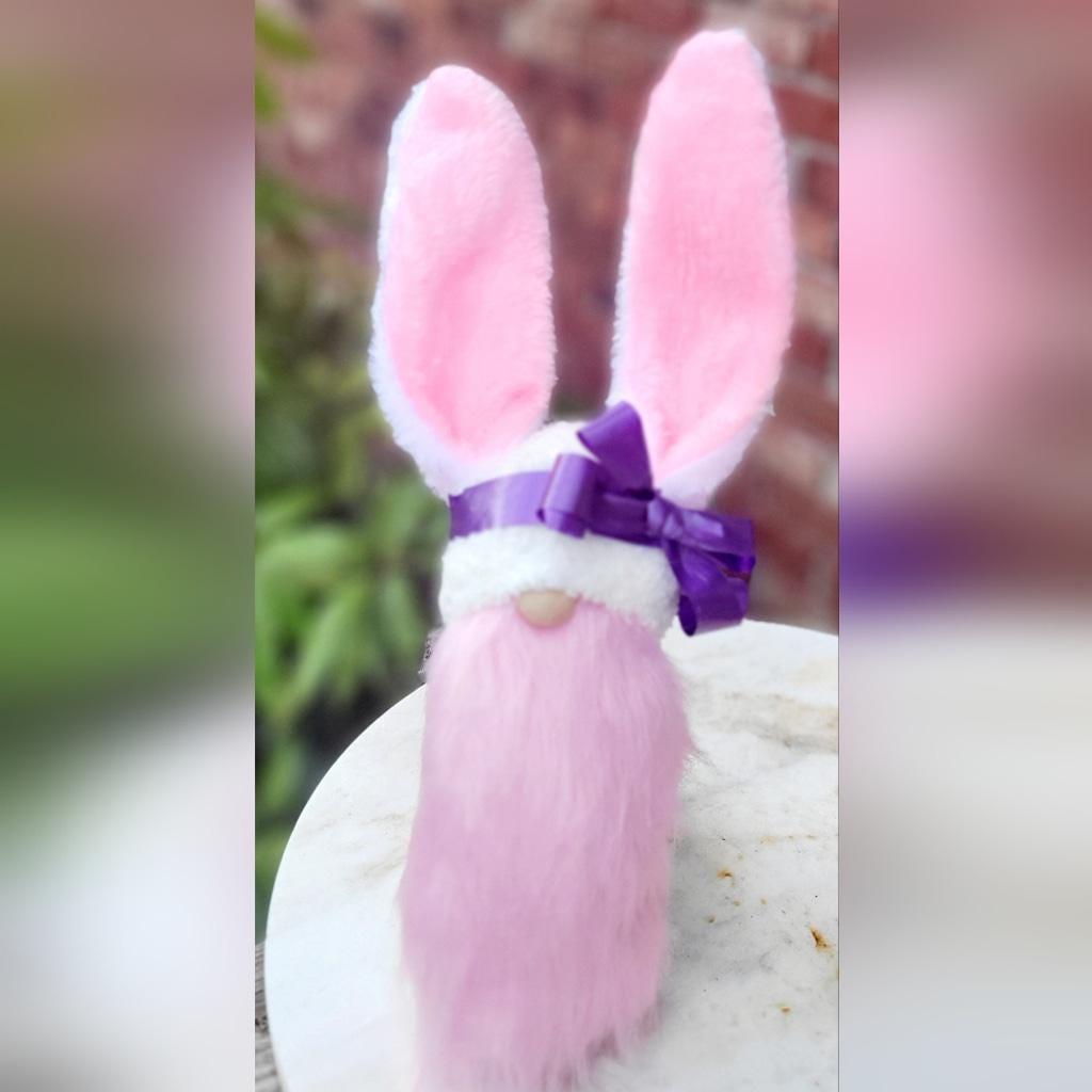 Easter Bunny Poseable Ears Gnome Decor Purple & Pink 15"