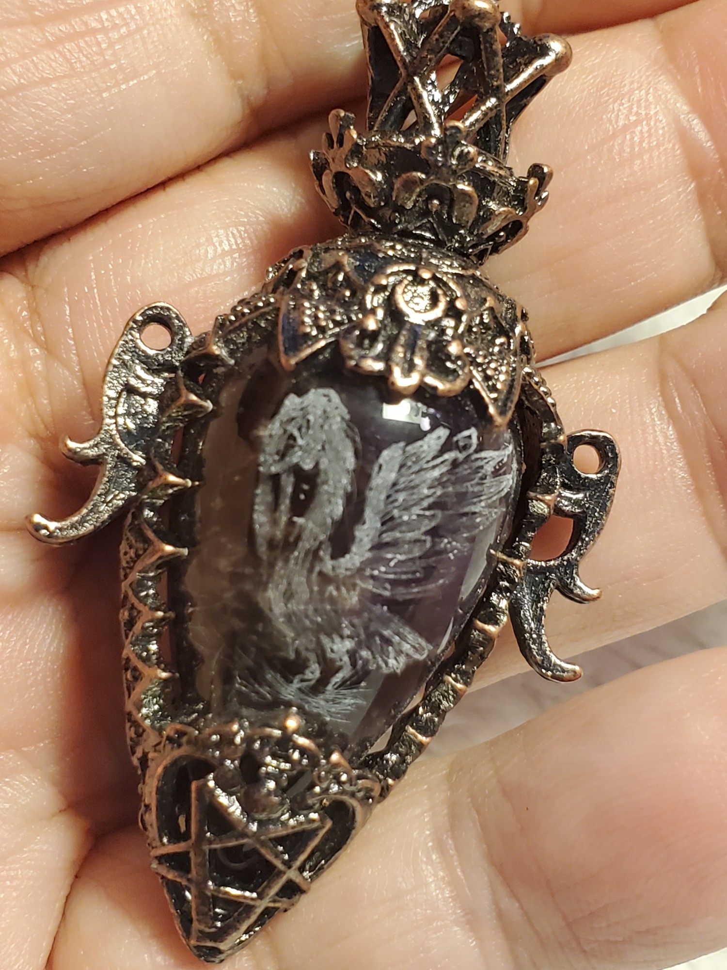 Pelican Amethyst Drop Spindle Pendant