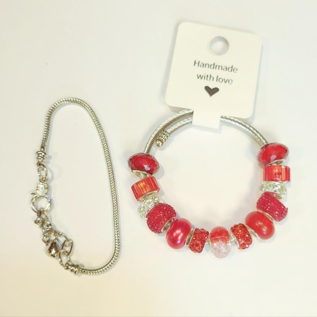 European Style Large Beaded Adjustable Snake Coil Bracelet 7"