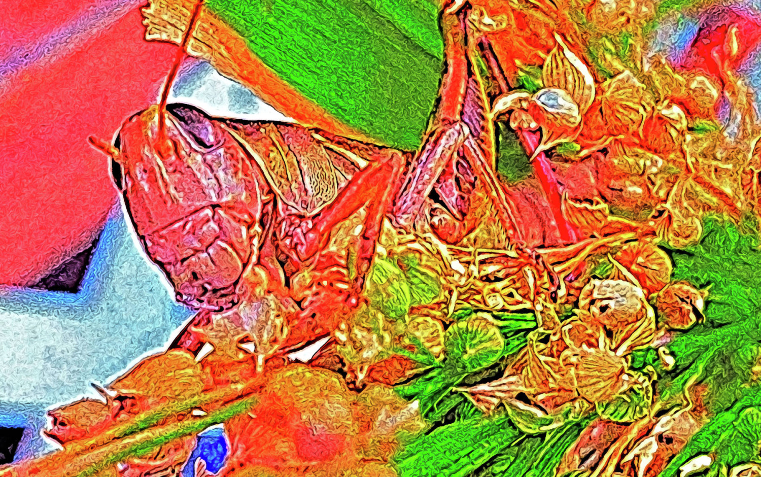 Vibrant Grasshopper Among Flowers Digital Print
