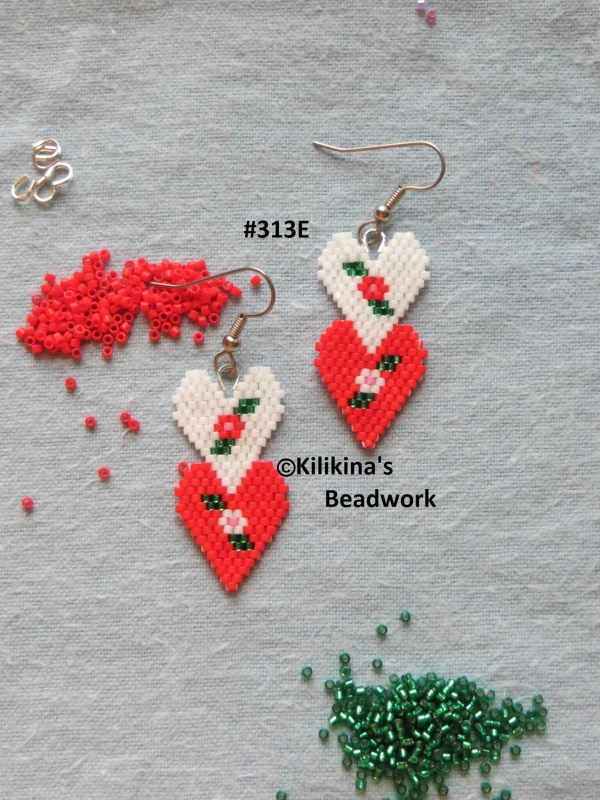 Heart Earrings - Double Heart Earrings - Native American Style Beaded Valentine's Heart Earrings - Beaded Heart Earrings - Made by Kilikina