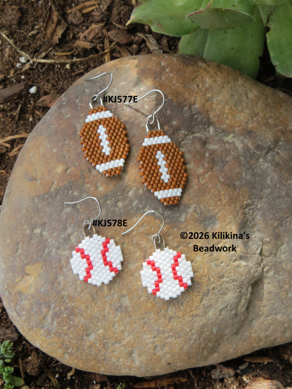 Beaded Sports Earrings - Beaded Football Earrings - Beaded Baseball Earrings - Hand Beaded Earrings Made by Kilikina