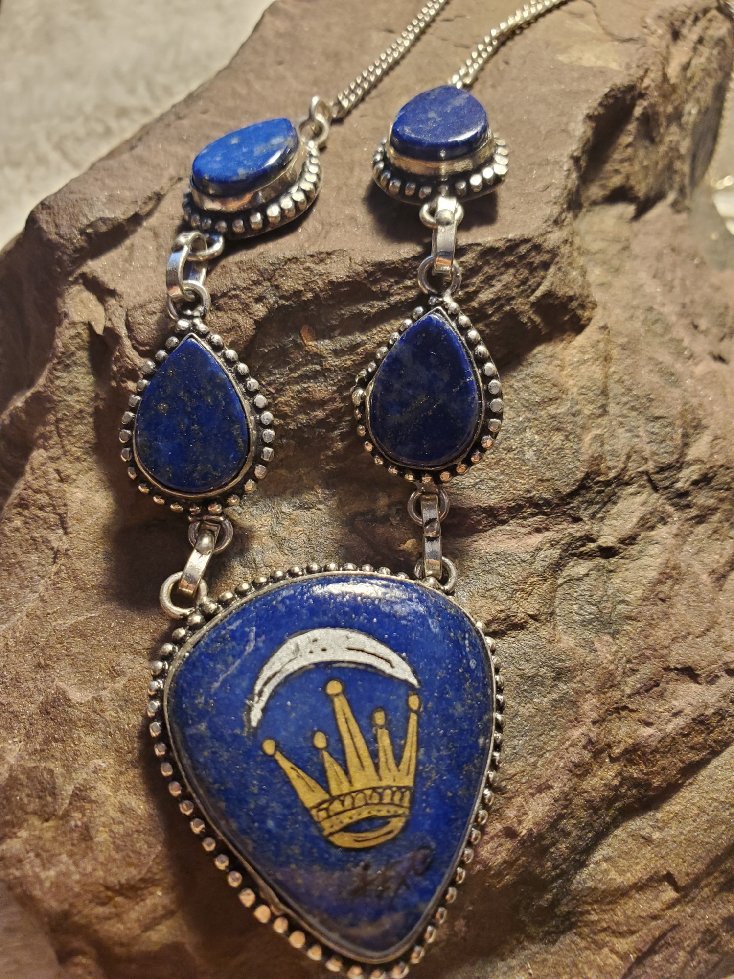 Silver Crescent Lapis Lazuli Necklace Sterling Silver