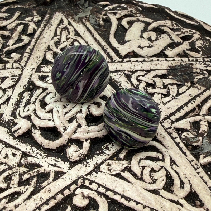 Handmade Polymer Stud Earrings -- Purple Stripe Buttons