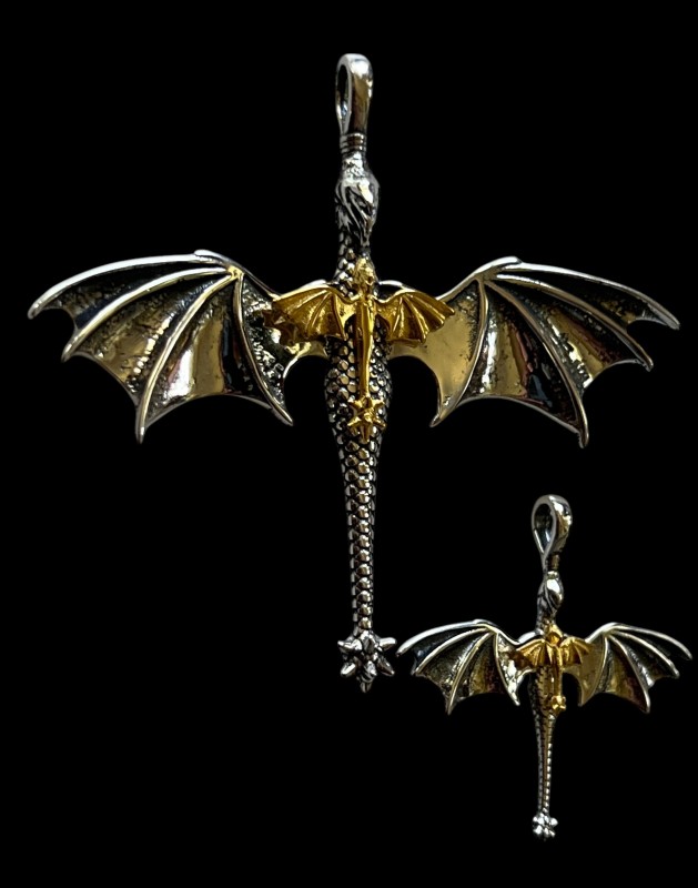 Fourth Wing inspired - Double Dragon Pendant - Sterling - Large